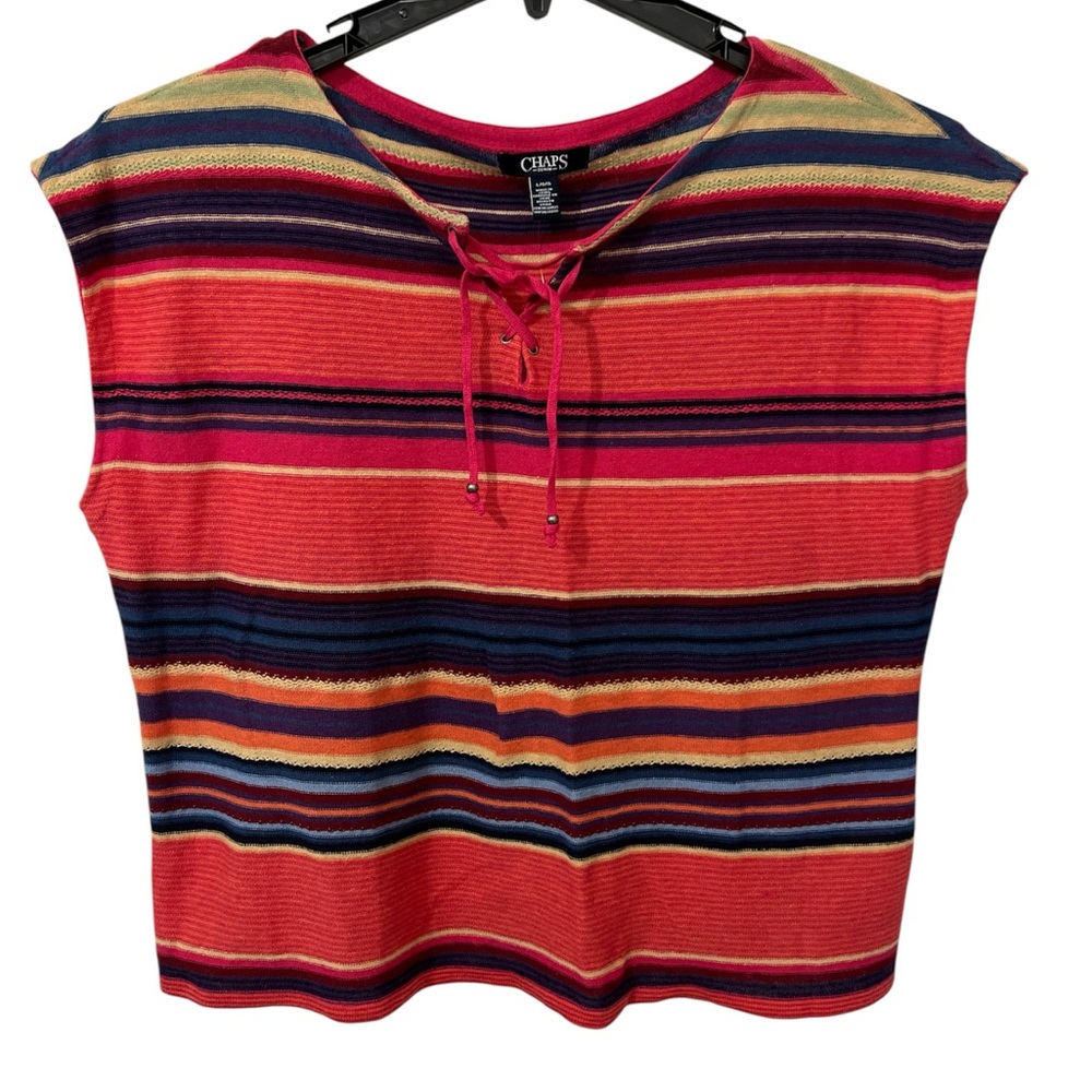 Chaps Multicolor Striped Lace-Up Sleeveless Top.